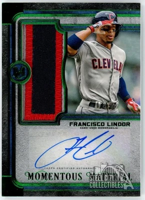 Francisco Lindor 2019 Topps Museum Momentous Green Jumbo Patch Auto Card 1/1 - Image 1 of 2