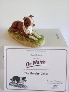 Danbury Mint The Border Collie  'On Watch' Hand Painted Sculpture With Box/COA. - Picture 1 of 8