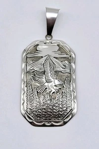 VTG Etched Eagle Mountain Pendant 925 Sterling Silver Navajo Native American - Picture 1 of 3