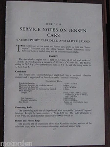 Jensen Intercepter & 4 Liter Saloon Periode Servicehinweise 8pp 50er Jahre, KOSTENLOSER VERSAND - Bild 1 von 2