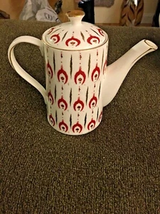 GRACE'S WHITE+RED+METALLIC ROSE GOLD TRIM PORCELAIN,COFFEE POT,TEAPOT 7 CUPS - Picture 1 of 10