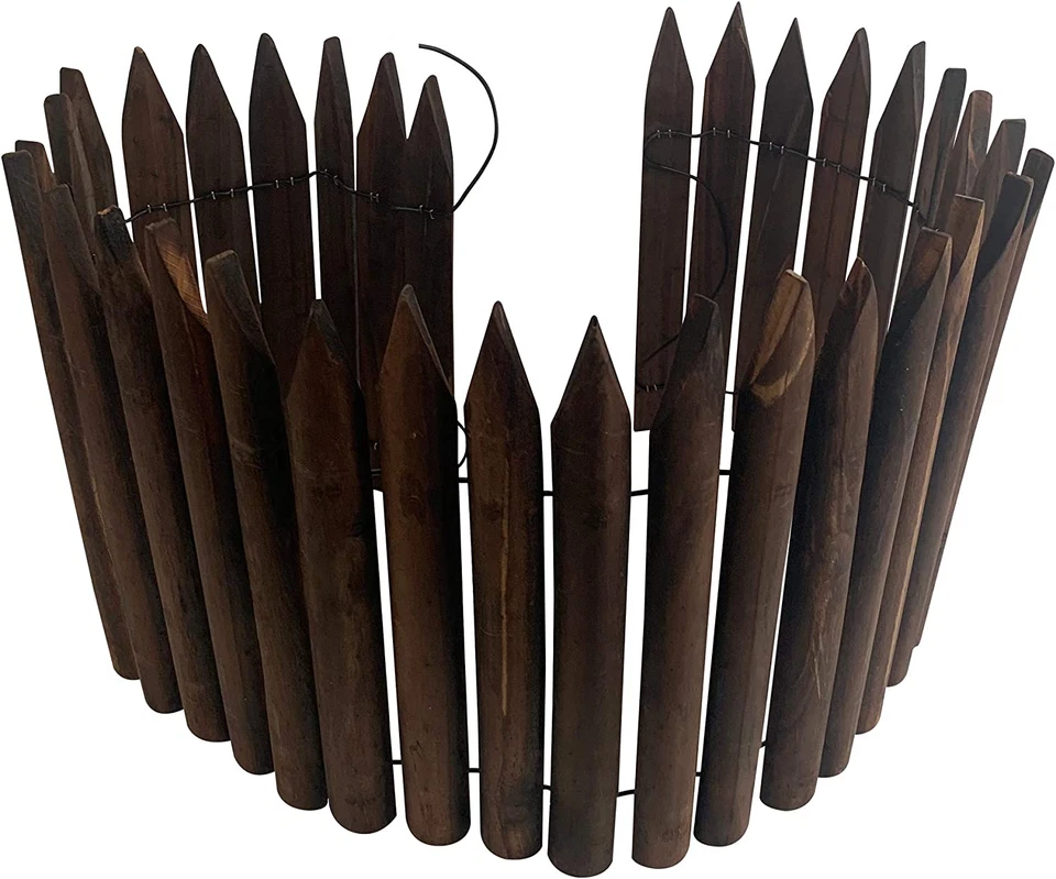 Garden Wooden Short Fence Edging - Burnt Wood Finish Outdoor Lawn Landscape E...