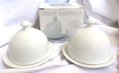 Home Essentials Set of White Butter Dishes Both New 1 With Box 3.5" x 3" - Image 1 of 2