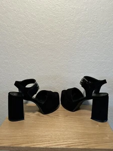 Cklass Women Black Y2K Vintage Platform Peeptoe Chunky Heels Size 6 - Picture 1 of 4