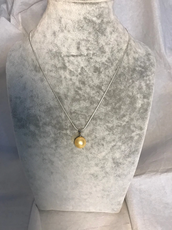 3 x *14mm* Südsee Muschelkern-Perle (MK) Anhänger + GP18K-Kette - Bild 1 von 4