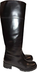 Prada Boots  Knee Tall Leather Riding Moto Equestrian Lug Sole Booties 39.5 Boot - Picture 1 of 13
