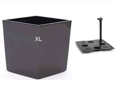 Blumenkübel Hochglanz Einsatz Quadrat mit Bewässerung Anthrazit Blumentopf 31cm - Bild 1 von 4