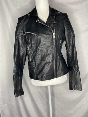 Chaqueta de Cuero Barney's Originals US M 8 UK 12 Motociclista Motocicleta Negra Foto 1 de 4
