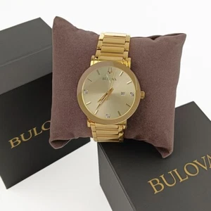 Bulova 97D115 Modern Futuro Gold-Tone Diamond Dial Quartz Men's Calendar Watch - Picture 1 of 10