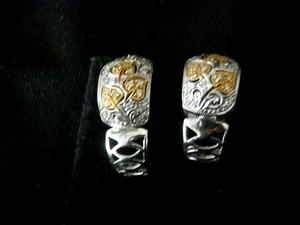 Stunning 14K White Gold Diamond Studded Floral Design Huggie Earrings #208 - Picture 1 of 6