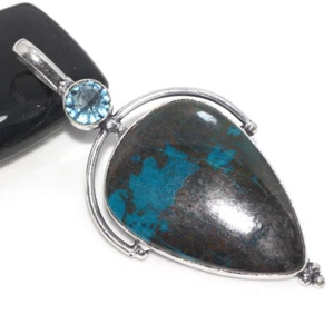 Azurite Chrysocolla Blue Topaz Jewellery Pendant Handmade Size 2.7" GW - Picture 1 of 3