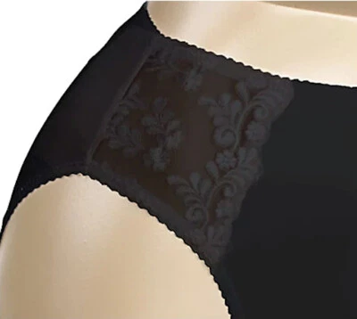 Breezies Set of 3 Nylon Lycra Fashion Hi-Cut Lace Panties UltimAir BLACK Size 9 - Image 1 of 2