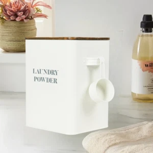 Modern Laundry Powder Metal Storage Tin with Lid Measuring Scoop washing white - Picture 1 of 7