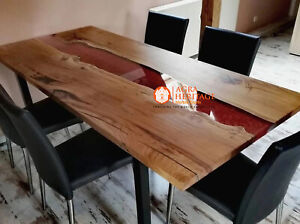 Red River Epoxy Table Top, Resin Dining Table, Handmade Wood Epoxy Custom Tables