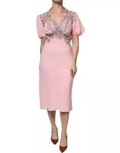 ERMANNO SCERVINO Women Pink Dress 100% Silk Floral Lace Party Midi Gown Sz IT 44 - Picture 1 of 8
