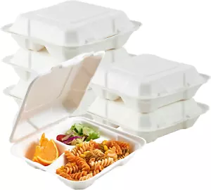 50 Pack Clamshell Take Out Food Containers, 100% Compostable Disposable to Go Co - Picture 1 of 7