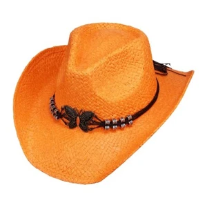 Orange Western Butterfly Cowgirl Cowboy Rodeo Fair Hats Straw Hat NEW - Picture 1 of 1