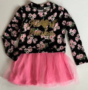 RMLA Toddler Girl's 4T Pink Black Floral Tutu Dress Heart Breaker Valentine - Picture 1 of 6