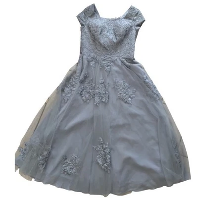 Elegant Smokey blue Lace  Formal Evening Gown Bridesmaid Dress - Image 1 of 4