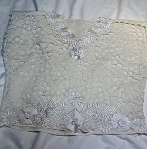 Vintage Ivory Embroidered Mesh Top Cutwork Floral Lace Sleeveless Blouse M - Picture 1 of 9