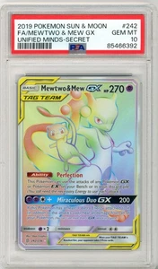 PSA GEM MT 10 Pokémon TCG Mewtwo & Mew GX (Secret) 242/236 Sm-Unified Minds Holo - Bild 1 von 2