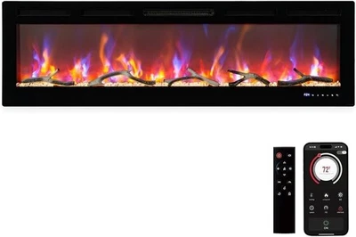 Built-in Electric Fireplace 80 Inch Ultra Slim Recessed Heater Voice Control - Image 1 of 4