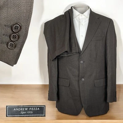 Andrew Fezza 2 Piece Suit Mens 40R 34x29 Brown Solid Super 100s Two Buttons - Image 1 of 4