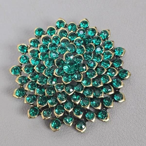 Vintage Gold-Tone Green Rhinestone Crystal Flower Floar Pin Brooch - Picture 1 of 6