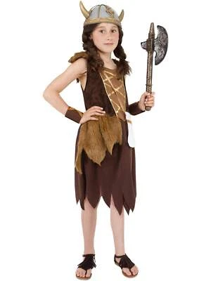 Viking Girl Norsewomen Warrior Fancy Dress World Book Day Costume Brown Dress - image 1 of 3
