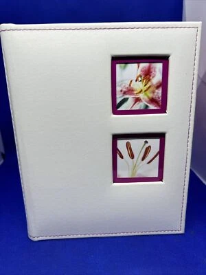 Prinz Photo Album Holds 80 Photos - 4” X 6” New  White W Pink Lilly - Image 1 of 4