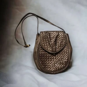 Vtg A Collection by Pantera Woven Leather Flap Crossbody Purse Bag Bronze Brown - Picture 1 of 13