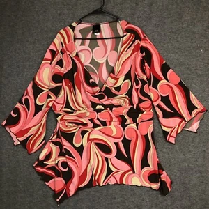 j.t.b Women Plus Top 2X Paisley Cris Cross Waist Tie Boho-Chic Eclectic ￼Artsy - Picture 1 of 10