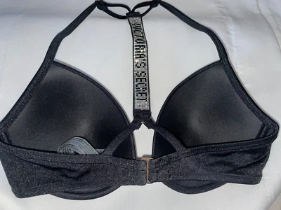 VICTORIA SECRET Natación 34C Top Bling Brillo Correa Estrás Push Up Logo Malibú Foto 1 de 4
