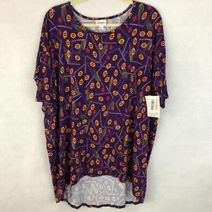 Lularoe Irma Talla M Púrpura Naranja Rojo Verde Patrón Alto Bajo Mangas Cortas Nuevo con Etiquetas - Imagen 1 de 6