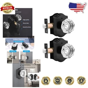 Chic 2-Pack Crystal Glass Door Knobs - Matte Black Arched Rosette for Privacy - Picture 1 of 9