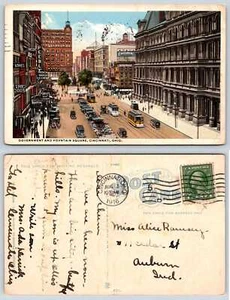 Cincinnati Ohio GOBIERNO Y FUENTE CUADRADO TROLLEY SEÑALIZACIÓN 1916 Postal U26 - Imagen 1 de 1