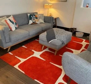 Art Deco Indian Area Rugs 8x10 9x12 Feet Red Abstract Hand Tufted Wooleen Carpet - Picture 1 of 5