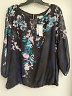 New York And Company Blouse Sz Xl Black And Floral 3/4 Sleeve Nwt