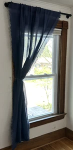 Natural Linen Curtain Panel Indigo Textured Semi Sheer Light Filtering 52"x84" - Picture 1 of 10