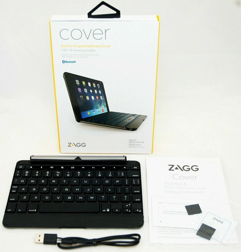 NEW Zagg Cover iPad Mini 1/2/3 Retina Bluetooth Hinged Keyboard Stand Case BLACK - Image 1 of 4