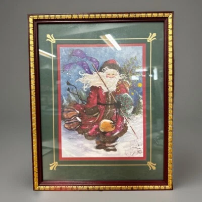 Peggy Abrams Santa WINDSWEPT Framed Print Christmas 15 x12” 1990’s - Image 1 of 4