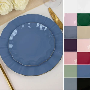 Round Disposable Salad Dinner PLASTIC PLATES Gold Wavy Trim Party Supplies - Picture 1 of 113