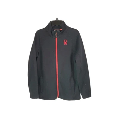 SPYDER Youth Boy's Large 14/16 Black Red Fleece-Lined Zip Waffle-Knit Jacket - Image 1 of 4