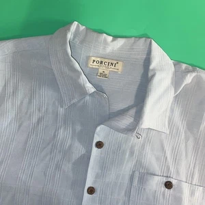 Camicia casual Porcini uomo XL 100% seta blu pallido bottoni davanti - Foto 1 di 6
