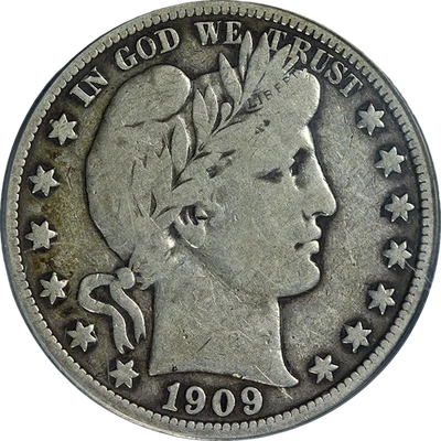 Полдоллара Барбера 1909-P ANACS F12 привлекательный красивый удар - Изображение 1 из 4