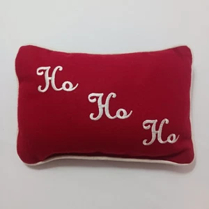 Christmas Red Wool Pillow Embroidered Ho Ho Ho White Piping Decorative 12"x8" - Picture 1 of 6