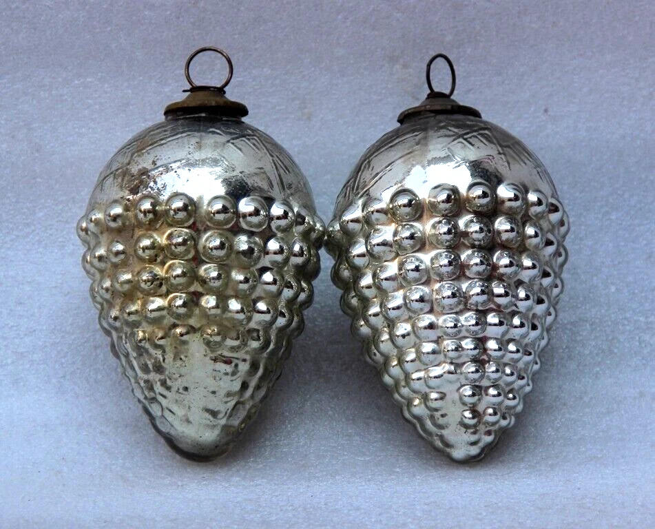 2 bolas/adorno de vidrio alemán pesado original de plata de 5"" vintage Foto 1 de 4