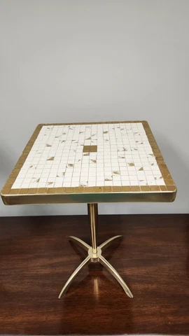 Vintage Atomic Age Mosaic Accent Table Martz MCM Mid Century White Gold Tile Cover