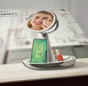 Sharper Image 8 x 8 Round Table Top Bathroom LED Mirror with Wireless Charger - Picture 1 of 6