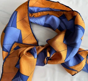 VERA Scarf Burnt Orange & Blue Tones Bold Colorblock Retro Vibes Oblong 14 x 43 - Picture 1 of 3